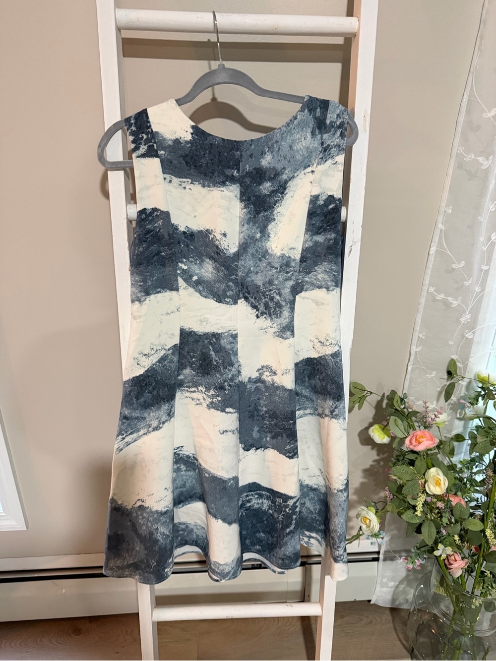NIC+ZOE Blue and Cream Sleeveless Fit & Flare Dress